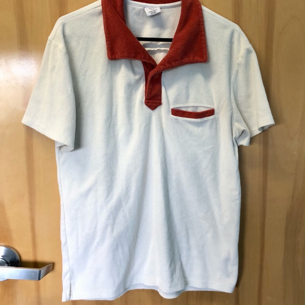 Men's Short Sleeve terry cloth polo with Rust Trim - White